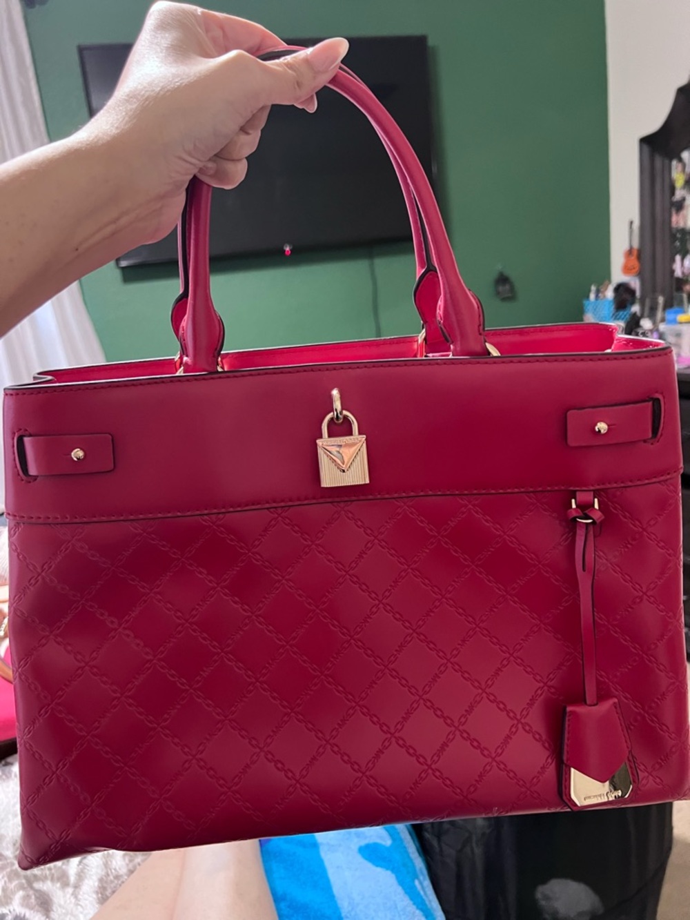 Michael Kors Hot Pink Quilted Tote with Gold Hardware